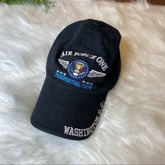 Vtg Air Force One Presidential Crew Embroidered Black Baseball Hat Adjustable